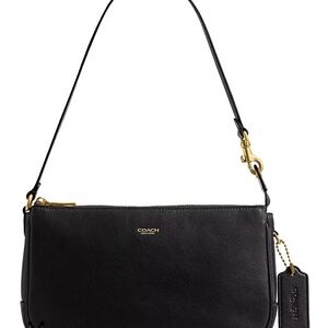 NWT Authentic Coach Black Leather Shoulder Bag with Gold Accents